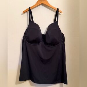 Cacique Black Swim Tankini Top 46DD Lightly Lined Balconette Plus Size